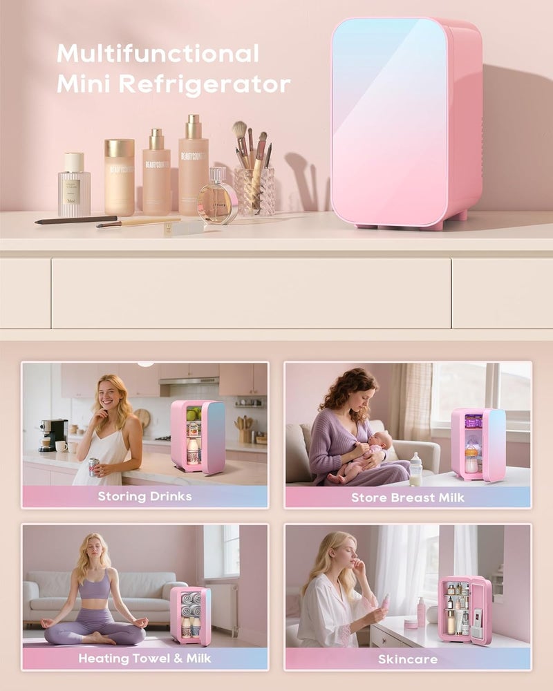 BEICHEN Mini Fridge,6 Liter/8 Can New Upgraded Skincare Fridge,110V AC/DC Portable Thermoelectric Cooler & Warmer for Skin Care, Cosmetics, Beverage, Food,Great for Bedroom,Office,Dorm(Pink) - Image 2